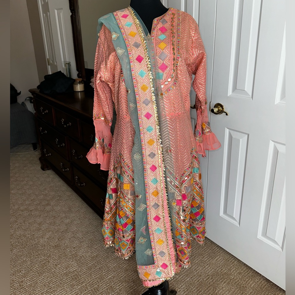 Peach/pink Punjabi sharara sharara suit - Picture 4 of 6